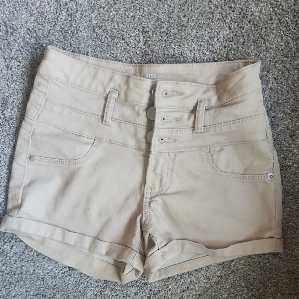 Tan High Waist Stretch Casual Comfy  Shorts with Cuffed Hem Sz 1